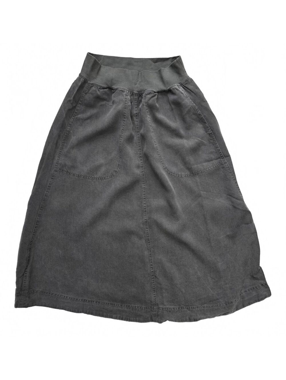 Cut Loose Grey Cotton Midi Skirt With Pockets And Wide Wide Waistband  SM.
